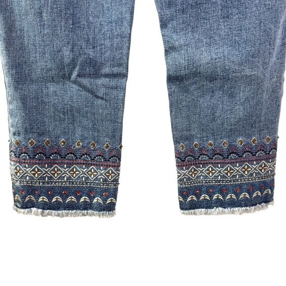 Chicos So Slimming Girlfriend Slim Leg Crop jeans embroidered bejeweled 10 boho - Picture 5 of 14